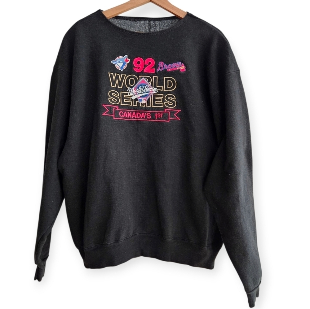 Vintage 1992 World Series Toronto Blue Jays Embroidered Black Sweatshirt Large